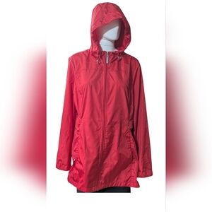 Women's Red Hooded Lightweight Jacket, Rain Jacket Windbreaker Size XL